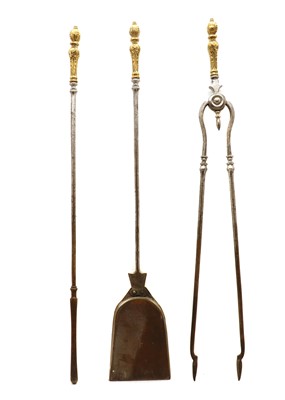 Lot 455 - A set of George III steel and brass fire tools