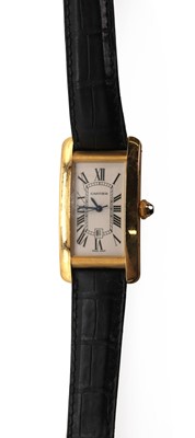 Lot 288 - An 18ct gold Cartier Tank Américaine automatic strap watch