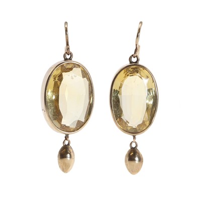 Lot 20 - A pair of gold citrine drop earrings