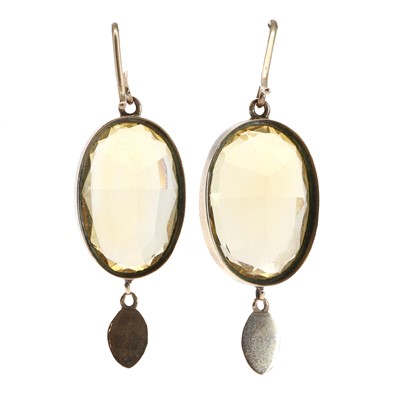Lot 20 - A pair of gold citrine drop earrings