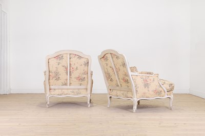 Lot 149 - A pair of Louis XV-style painted wooden fauteuils