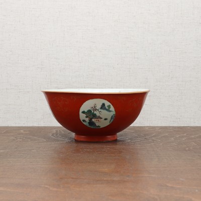 Lot 69 - A Chinese coral-ground enamelled bowl
