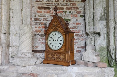 Lot 5 - A Victorian oak-cased clock and bracket