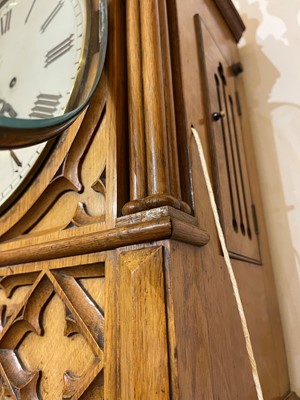 Lot 5 - A Victorian oak-cased clock and bracket