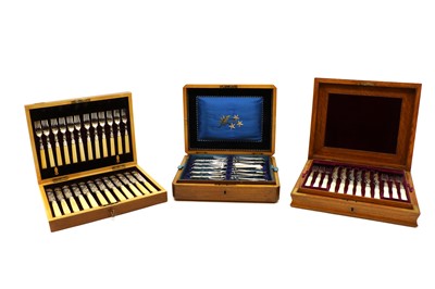 Lot 42 - Three cased sets of silver knives and forks