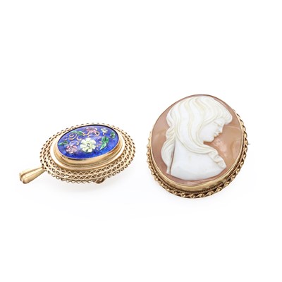Lot 143 - Two gold mounted brooches