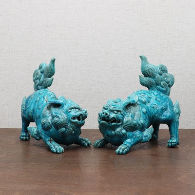Lot 177 - Two Chinese turquoise-glazed Buddhist lions