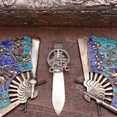 Lot 203 - A pair of Chinese silver table card holders
