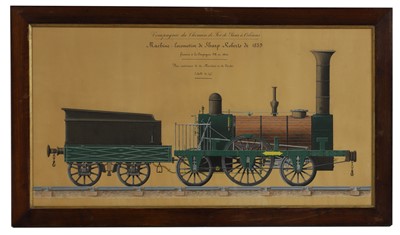 Lot 249 - A technical drawing of a locomotive