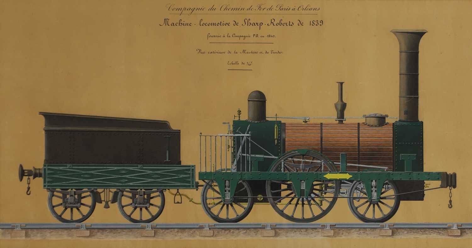 Lot 249 - A technical drawing of a locomotive