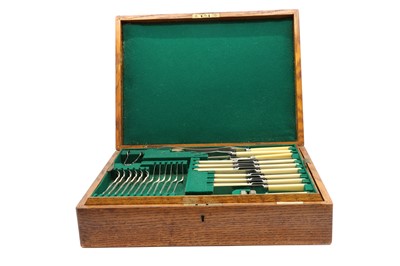 Lot 30 - An oak canteen of silver plated cutlery for six place settings