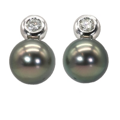 Lot 208 - A pair of 18ct white gold Tahitian cultured pearl and diamond earrings