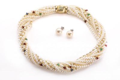 Lot 196 - An 18ct gold nine row cultured freshwater pearl torsade necklace