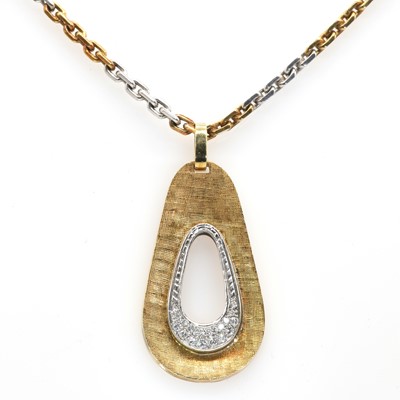 Lot 56 - A two colour gold diamond abstract design pendant