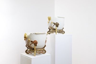 Lot 126 - A pair of Royal Worcester Aesthetic Movement porcelain jardinières