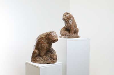 Lot 74 - A pair of Rosso Verona marble lions in the Renaissance manner