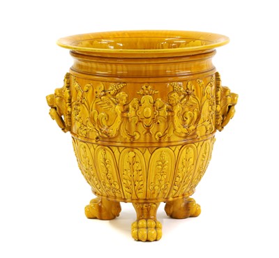 Lot 214 - A Burmantofts style yellow glazed pottery jardiniere