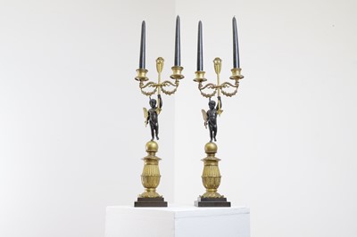 Lot 257 - A pair of Regency ormolu and bronze candelabra