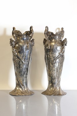 Lot 114 - A pair of silvered German Art Nouveau vases
