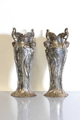 Lot 114 - A pair of silvered German Art Nouveau vases