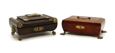 Lot 300 - Two Moroccan leather bound sewing boxes