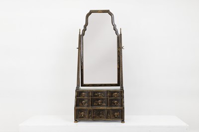 Lot 37 - A Queen Anne-style black-lacquered dressing table mirror