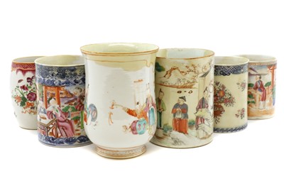 Lot 139 - A collection of six Chinese export mugs