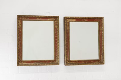 Lot 368 - A pair of red japanned chinoiserie mirrors