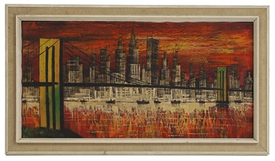 Lot 397 - A 1960s brutalist-style painting of the New York skyline