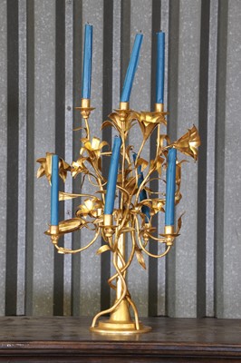 Lot 34 - A gilt-metal lily candelabrum