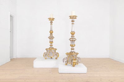 Lot 202 - A pair of baroque silvered and gilt-pine pricket torchères