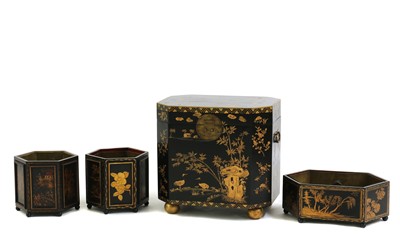 Lot 451 - A pair of black lacquer Chinoiserie planters