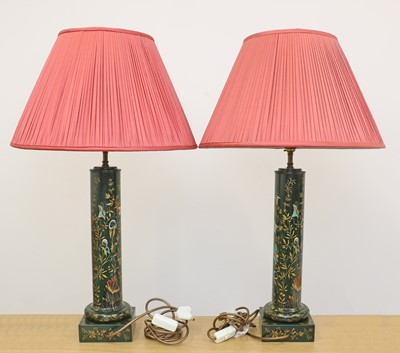 Lot 470 - A pair of Regency-style toleware table lamps