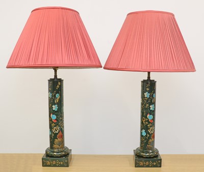 Lot 470 - A pair of Regency-style toleware table lamps