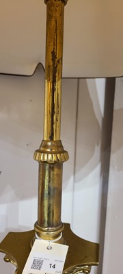 Lot 14 - A near pair of telescopic brass column floor lamps