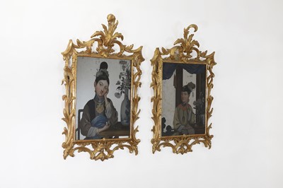 Lot 9 - A pair of export reverse-glass mirrors