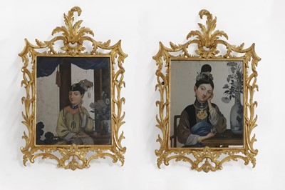Lot 9 - A pair of export reverse-glass mirrors