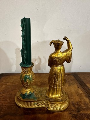 Lot 11 - A pair of ormolu chinoiserie candlestands