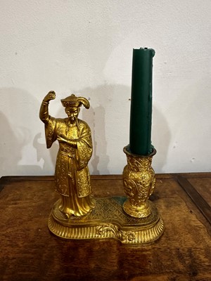 Lot 11 - A pair of ormolu chinoiserie candlestands