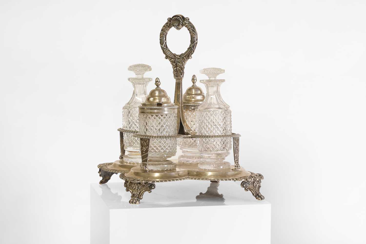 Lot 50 - A George IV silver and cut-glass cruet set