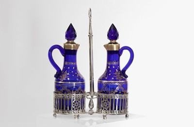 Lot 55 - A pair of Bristol blue glass decanters