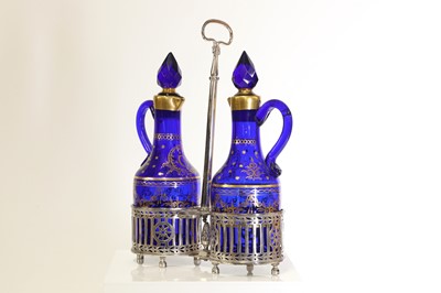 Lot 55 - A pair of Bristol blue glass decanters