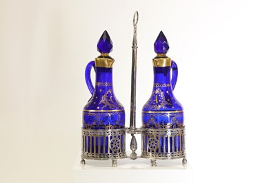 Lot 55 - A pair of Bristol blue glass decanters