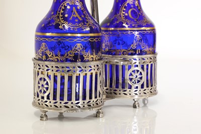 Lot 55 - A pair of Bristol blue glass decanters