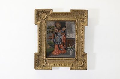 Lot 25 - An export reverse-painted glass mirror