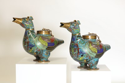 Lot 87 - A pair of cloisonné ewers