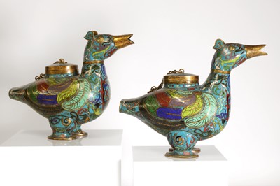 Lot 87 - A pair of cloisonné ewers