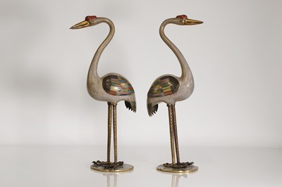 Lot 89 - A pair of cloisonné cranes