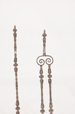 Lot 101 - A set of Charles II-style steel and silver fire tools