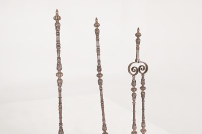 Lot 101 - A set of Charles II-style steel and silver fire tools